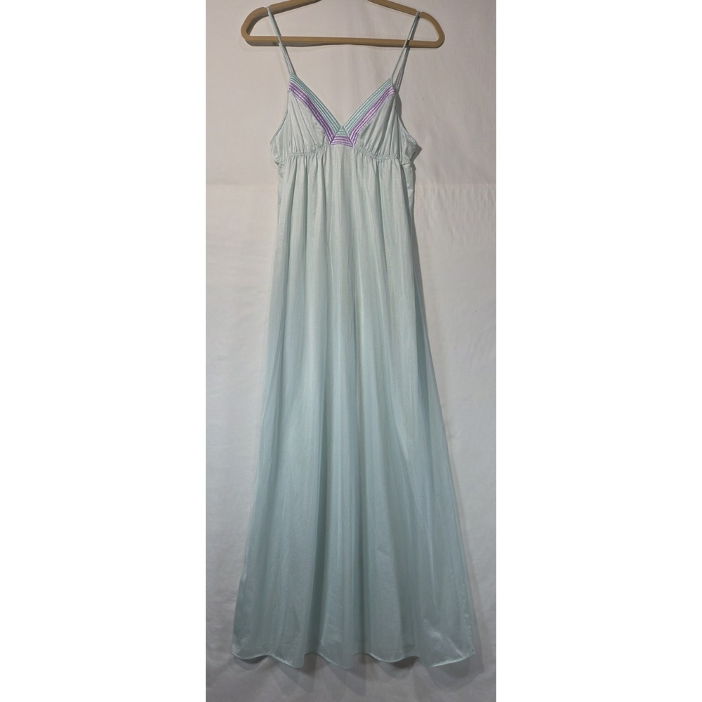 80s Silky Night Gown Lingerie Slip Dress Maxi Tom Bezduda for Barad Pastel Blue